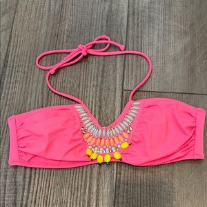 Victoria’s Secret Neon Pink Beaded Bandeau Bikini Top
